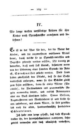 Wie lange wollen verständige Aeltern für ihre Kinder noch Sprachmeister annehmen und belohnen?
