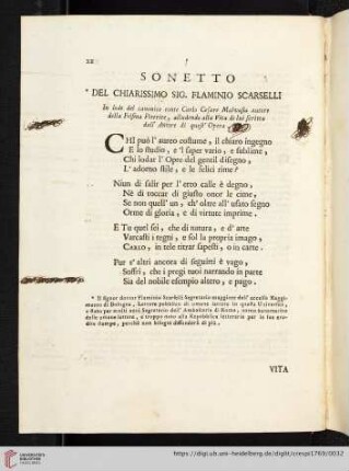 Sonetto del Chiarissimo Sig. Flaminio Scarselli