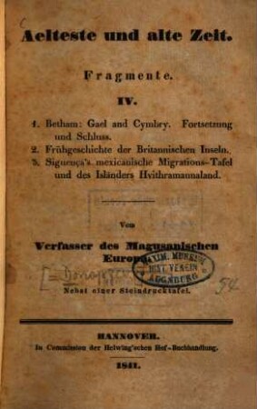 Älteste und alte Zeit : Fragmente. 4., Betham: Gael and Cymbry, Fortsetzung und Schluß