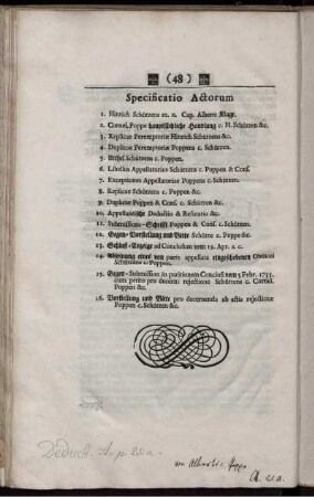 Specificatio Actorum.