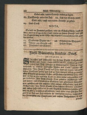 Fürstl. Würtenberg. Artickels-Brieff.