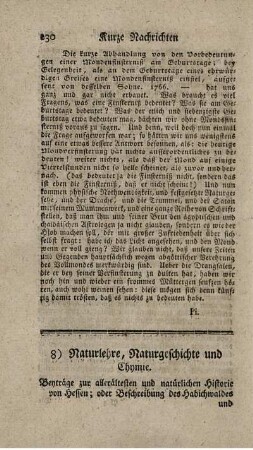 8) Naturlehre, Naturgeschichte und Chymie.