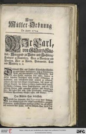 Wir, Carl von GOttes Gnaden Marggrav zu Baden und Hochberg […]