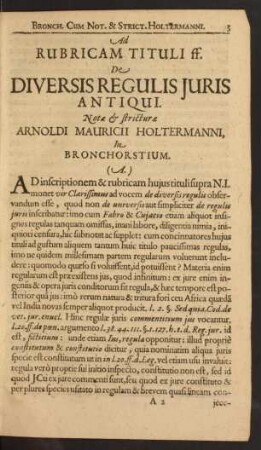 Ad Rubricam Tituli ff. De Diversis Regulis Iuris Antiqui.