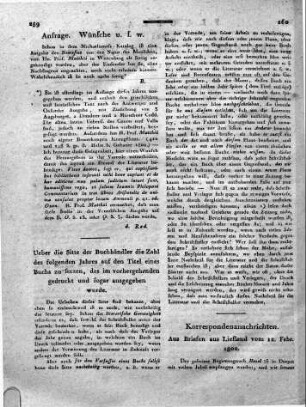 Anfrage. Wünsche u. s. w.