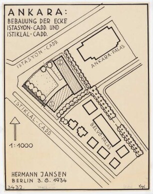 Gesamtbebauungsplan Ankara Teilbebauungsplan innere Stadt: Grund- und Lageplan 1:1000 Bebauung Istasyon Caddesi, Istiklal Caddesi