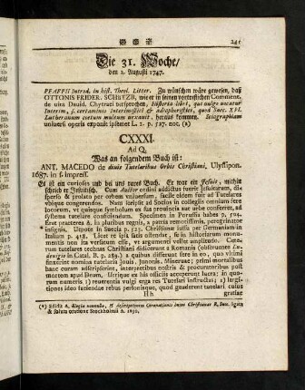 241-248, Die 31te Woche (CXXX - CXXXVI)