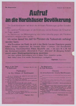 "Aufruf an die Nordhäuser Bevölkerung"