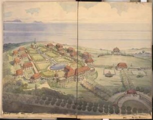 Erziehungsheim Schinkelwettbewerb 1909: Gesamtanlage. Perspektivische Ansicht (Vogelschau)