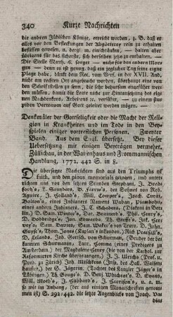 Denkmäler der Gottseligkeit oder die Macht der Religion in Krankheiten und im Tode in den Beyspielen einiger vortrefflicher Personen. Bd.2.