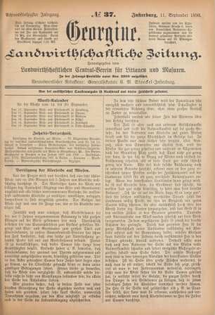 Achtundfünfzigster Jahrgang. No. 37. Insterburg, 11. September 1890.