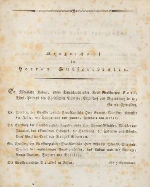 Verzeichnis der Herren Subscribenten.