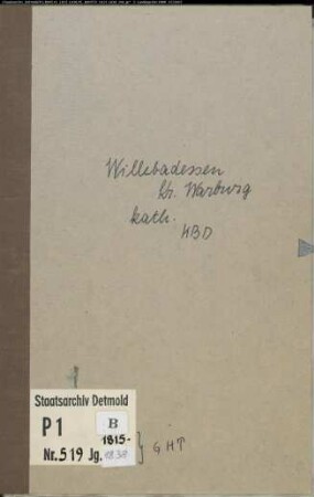 Kirchenbuchduplikat der katholischen Gemeinde Willebadessen, Kreis Warburg (GHT 1815-1838). (Gemeinde: Katholische Gemeinde Willebadessen)