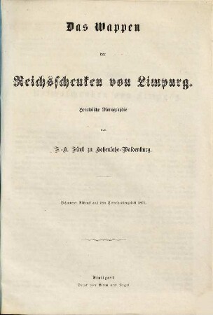 Das Wappen der Reichsschenken von Limpurg : Heraldische Monographie