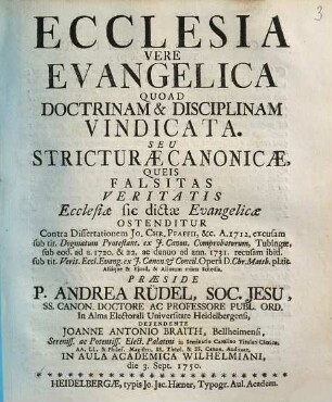 Ecclesia vere evangelica quoad doctrinam et disciplinam vindicata ...