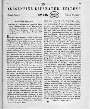 Zeitschrift für Philosophie und katholische Theologie. Jg. 9, H. 1-2. Bonn: Marcus 1848