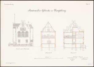 Staatsarchiv, Magdeburg: Aufriss Seitenansicht, Querschnitte 1:100