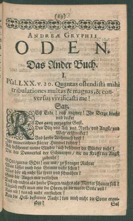 Andreae Gryphii Oden. Das Ander Buch.