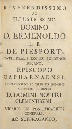 Reverendissimo ac illustrissimo Domino D. Ermenoldo ...