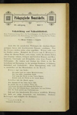 Volksbildung und Volkssittlichkeit : eine Untersuchung über die Beziehung der Bildung zur Sittlichkeit und über die Bedeutung der Volksbildung für die Volkssittlichkeit ; (Schluß)