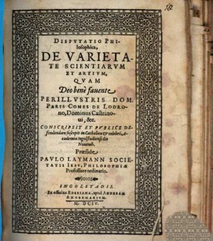 Dispvtatio Philosophica, De Varietate Scientiarvm Et Artivm