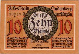 Notgeld der Stadt Lindenberg im Allgäu