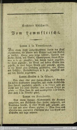 Sechster Abschnitt. Vom Lammfleische