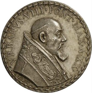 Medaille von Gaspare Morone auf Papst Urban VIII. und die Befestigung Roms auf der Südseite, 1643