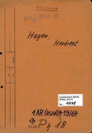 Personenheft Herbert Hagen (*20.09.1913), SS-Hauptsturmführer