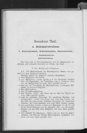 I. Medicinalbehörde, Medicinalinstitute, Medicinalbeamte.