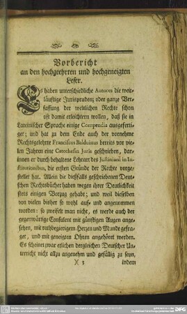 Vorbericht an den hochgeehrten und hochgeneigten Leser