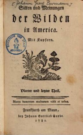 Sitten und Meinungen der Wilden in America, 4