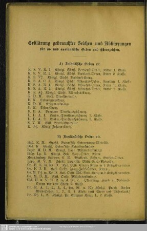 Erklärung gebrauchter Zeichen und Abkürzungen für in- und ausländische Orden und Ehrenzeichen