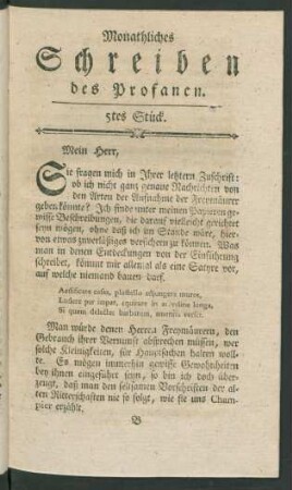 Monathliches Schreiben des Profanen. 5tes Stück.