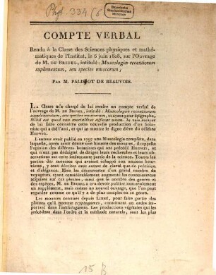 Compte verbal sur l'ouvrage de M. de Bridel, intitule Muscologia