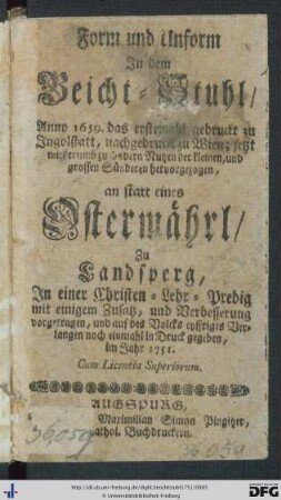 Form und Unform In dem Beicht-Stuhl