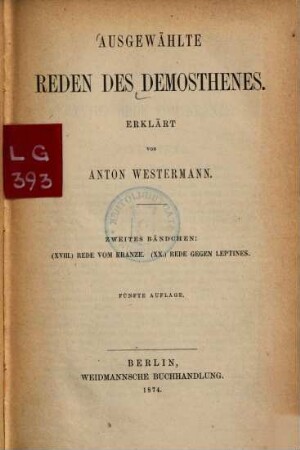 Ausgewählte Reden des Demosthenes, 2. Rede vom Kranze. Rede gegen Leptines