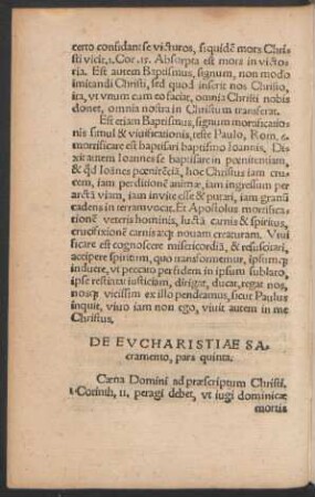 De Eucharistiae Sacramento, pars quinta.