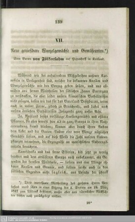 VII. [XII.] Neue genießbare Wurzelgewächse und Gemüsearten.