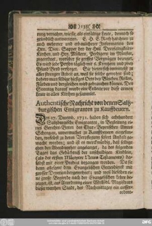 Authentische Nachricht von denen Saltzburgischen Emigranten zu Kauffbeuern.