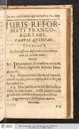 Juris Reformati Francofurtani Partis Quintae