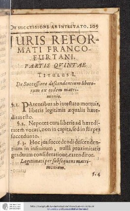 Juris Reformati Francofurtani Partis Quintae