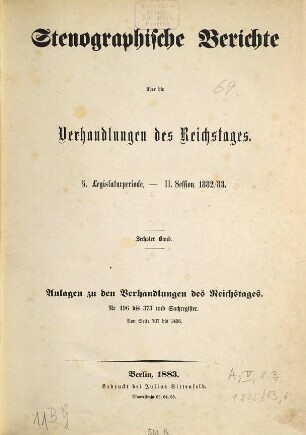 Verhandlungen des Reichstages. Stenographische Berichte. 73. 1882/83