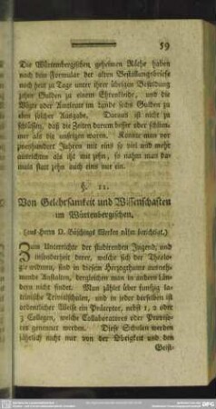 §. 11. Von Gelehrsamkeit und Wissenschaften im Würtenbergischen