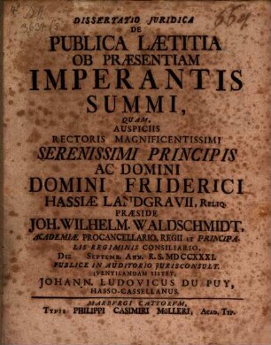 Diss. iur. de publica laetitia ob praesentiam imperantis summi