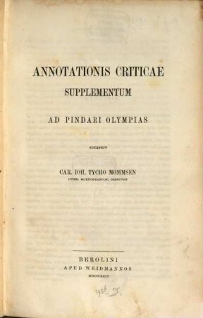 Annotationis criticae supplementum ad Pindari Olympias