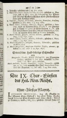 Die IX. Chur-Fuersten des Heil. Roem. Reichs