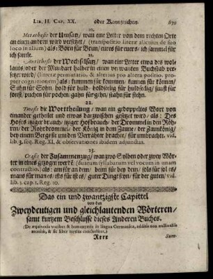 Das ein und zwantzigst Capittel von den Zweydeutigen und gleichlautenden Wörteren ...