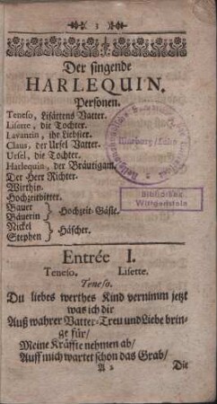 [Monsieur le Harlequin oder des Harlequins Hochzeit]