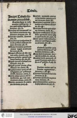 Incipit tabula sermonum precedentium.